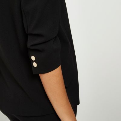 Black ruched sleeve blazer